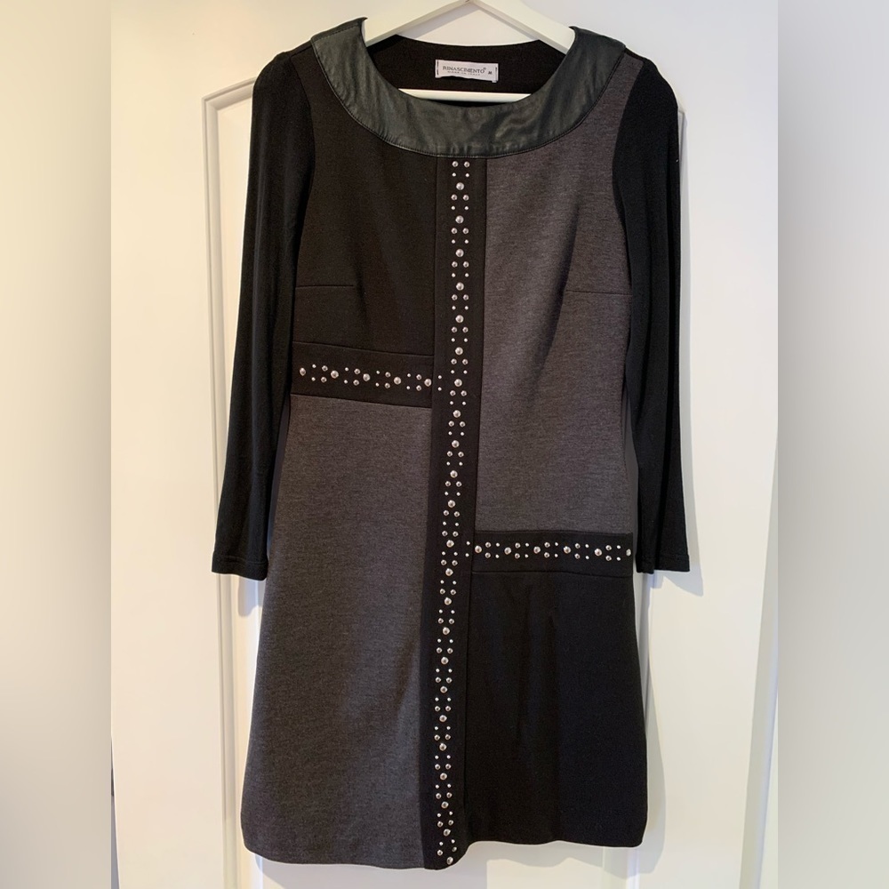 Rinascimento Dress Black Gray Color Block Italy Size Medium Studs Rock Star Sexy